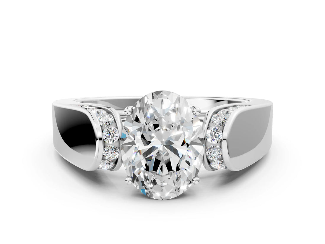 White gold Oval Cut Diamond Channel Set Solitaire Ring with Four-Prong Setting_10