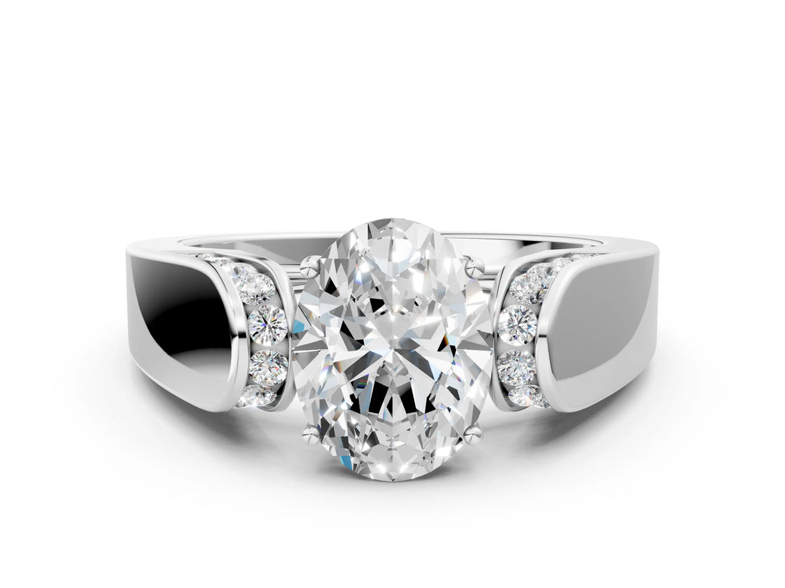 White gold Oval Cut Diamond Channel Set Solitaire Ring with Four-Prong Setting_31