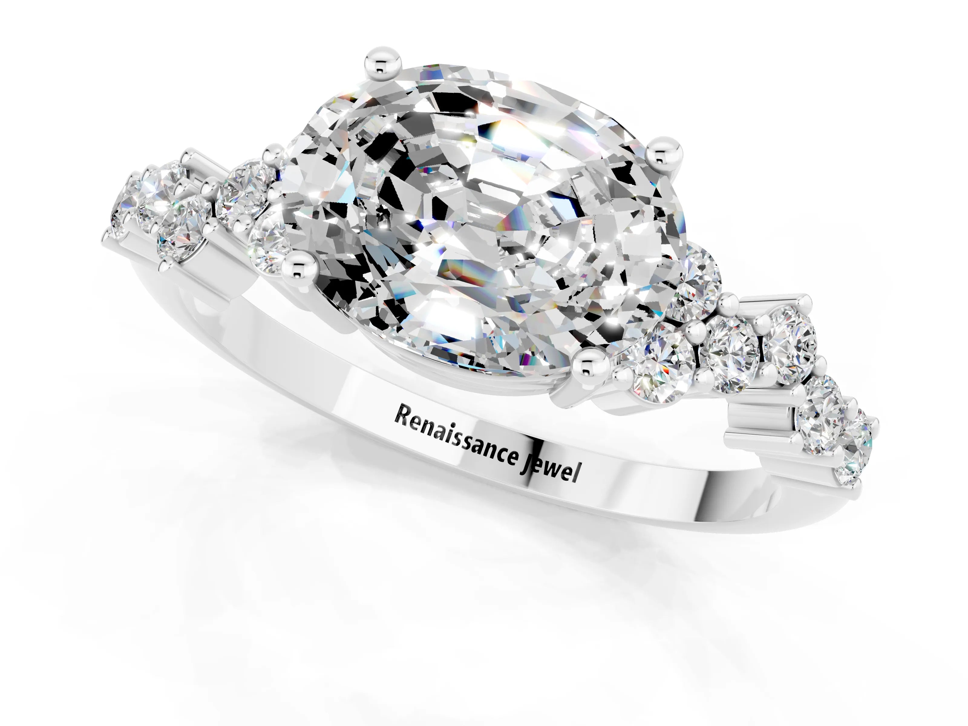 White gold Oval Cut Diamond Cluster Pavé Band with Four-Prong Setting_1