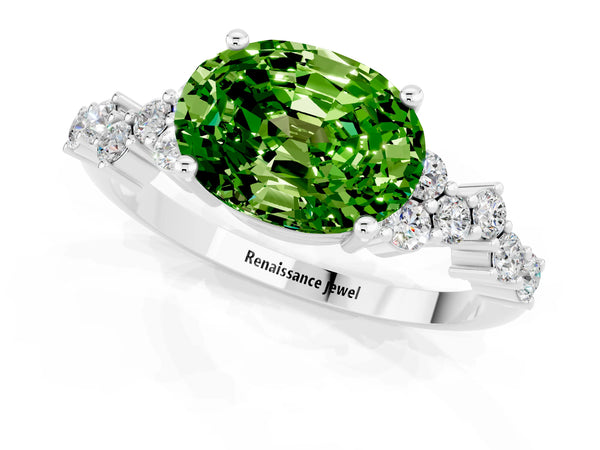 Platinum Oval Cut Diamond Cluster Pavé Band with Four-Prong Setting
