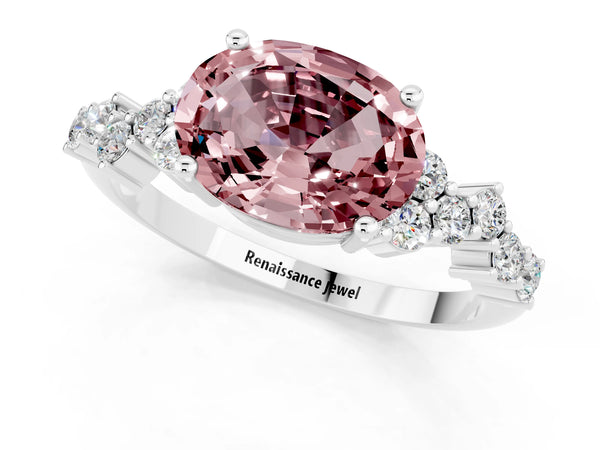 Silver Oval Cut Diamond Cluster Pavé Band with Four-Prong Setting