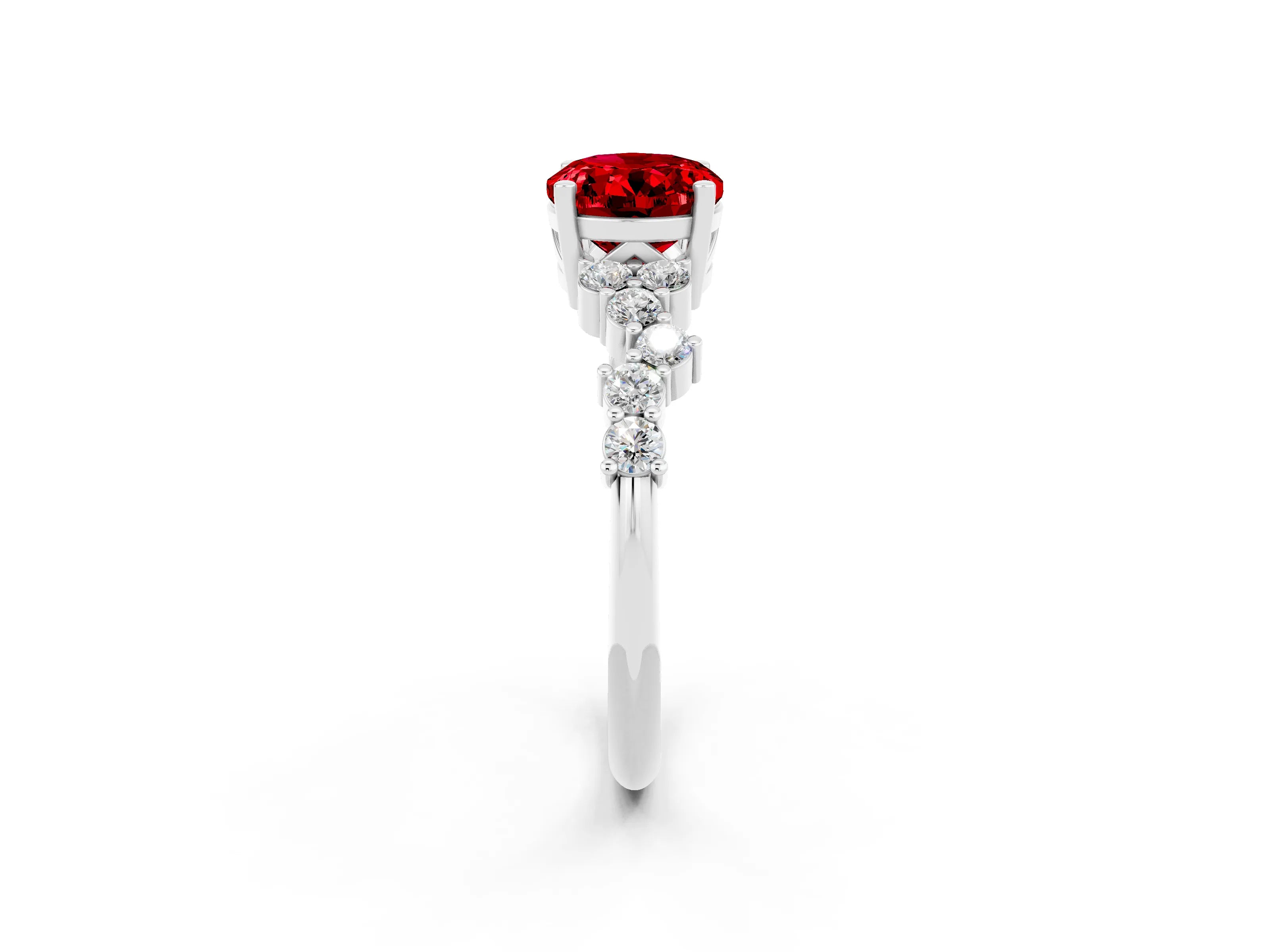 White gold Oval Cut Diamond Cluster Pavé Band with Four-Prong Setting_2