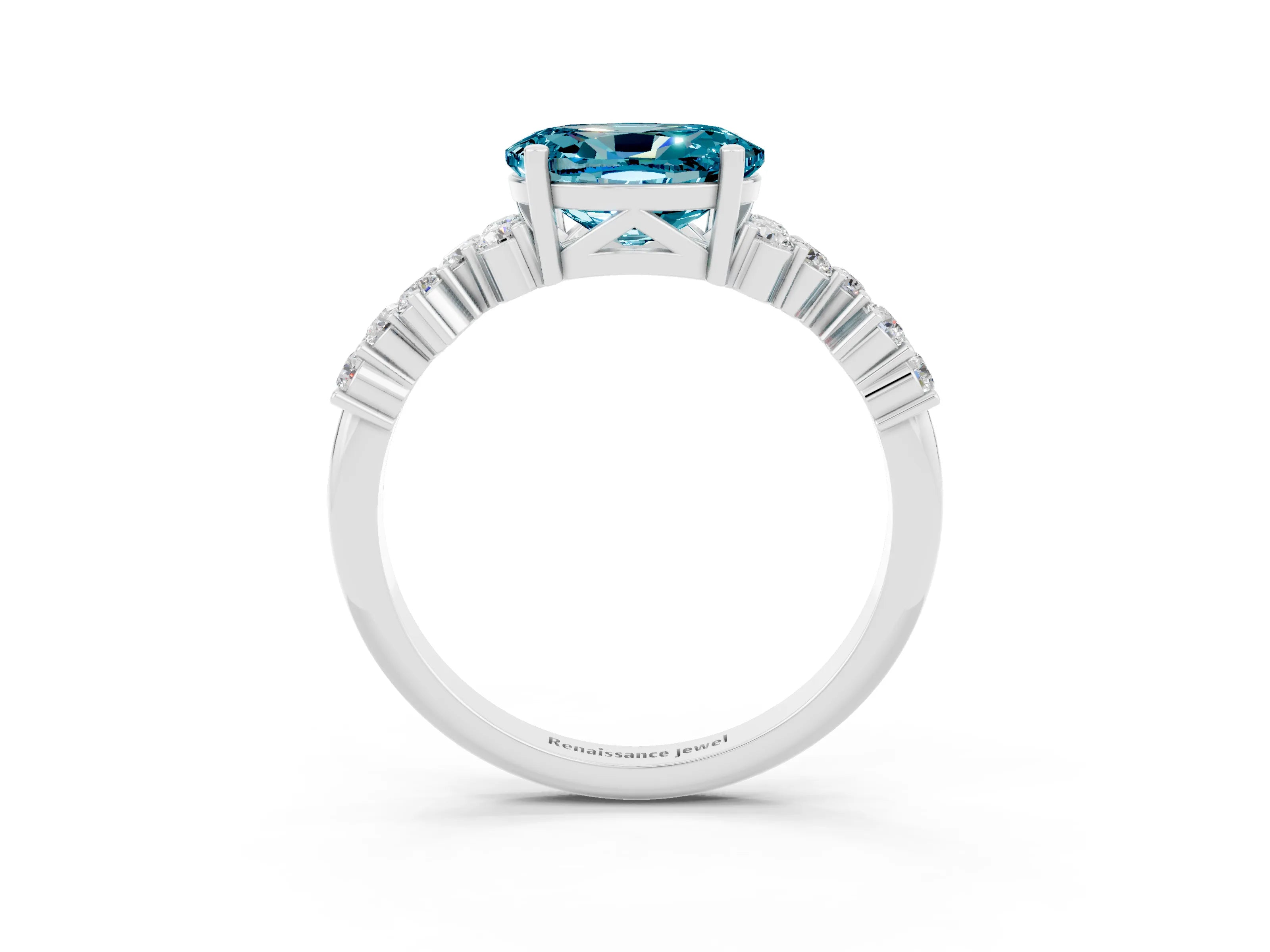 White gold Oval Cut Diamond Cluster Pavé Band with Four-Prong Setting_3