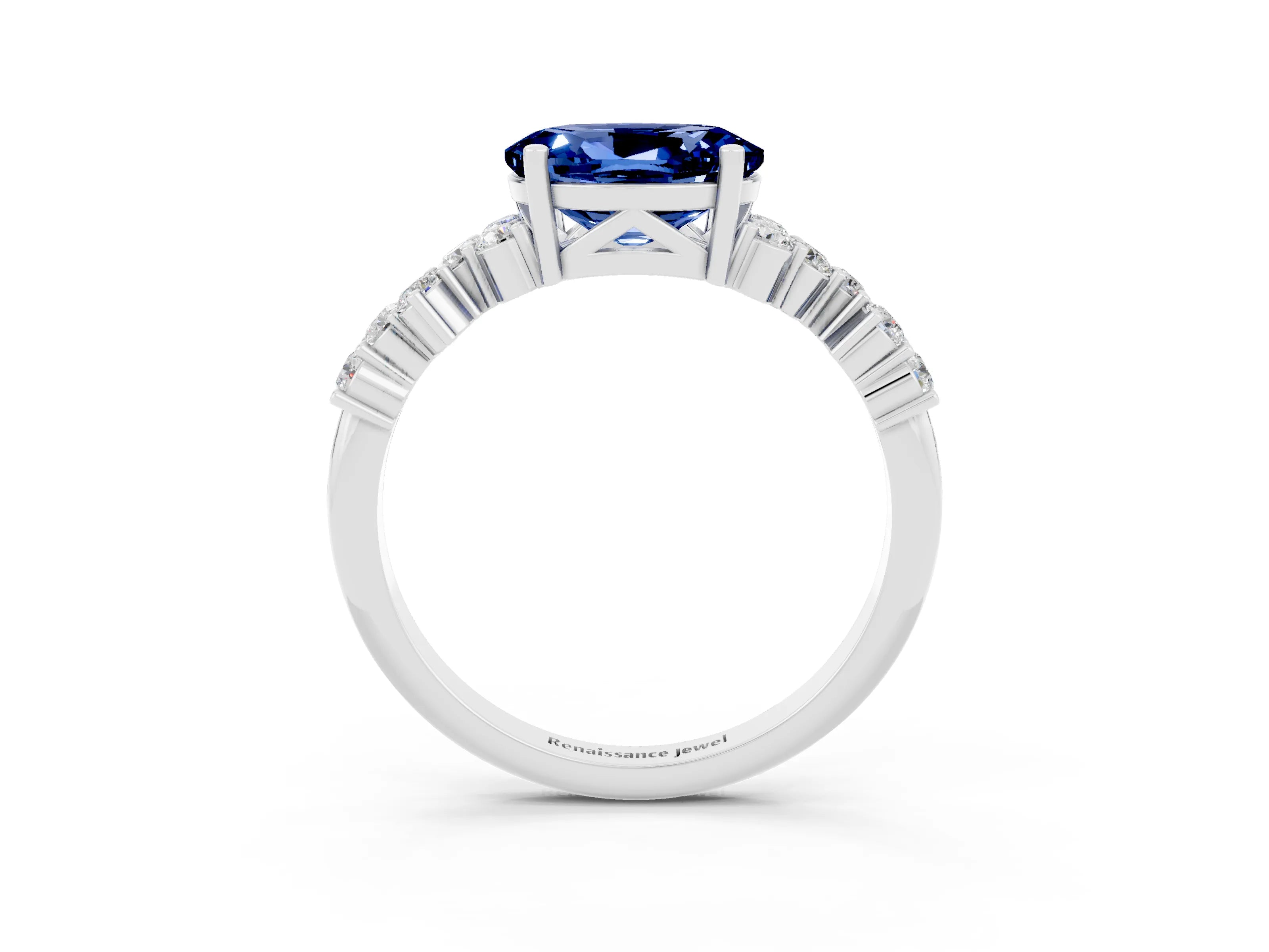 White gold Oval Cut Diamond Cluster Pavé Band with Four-Prong Setting_3
