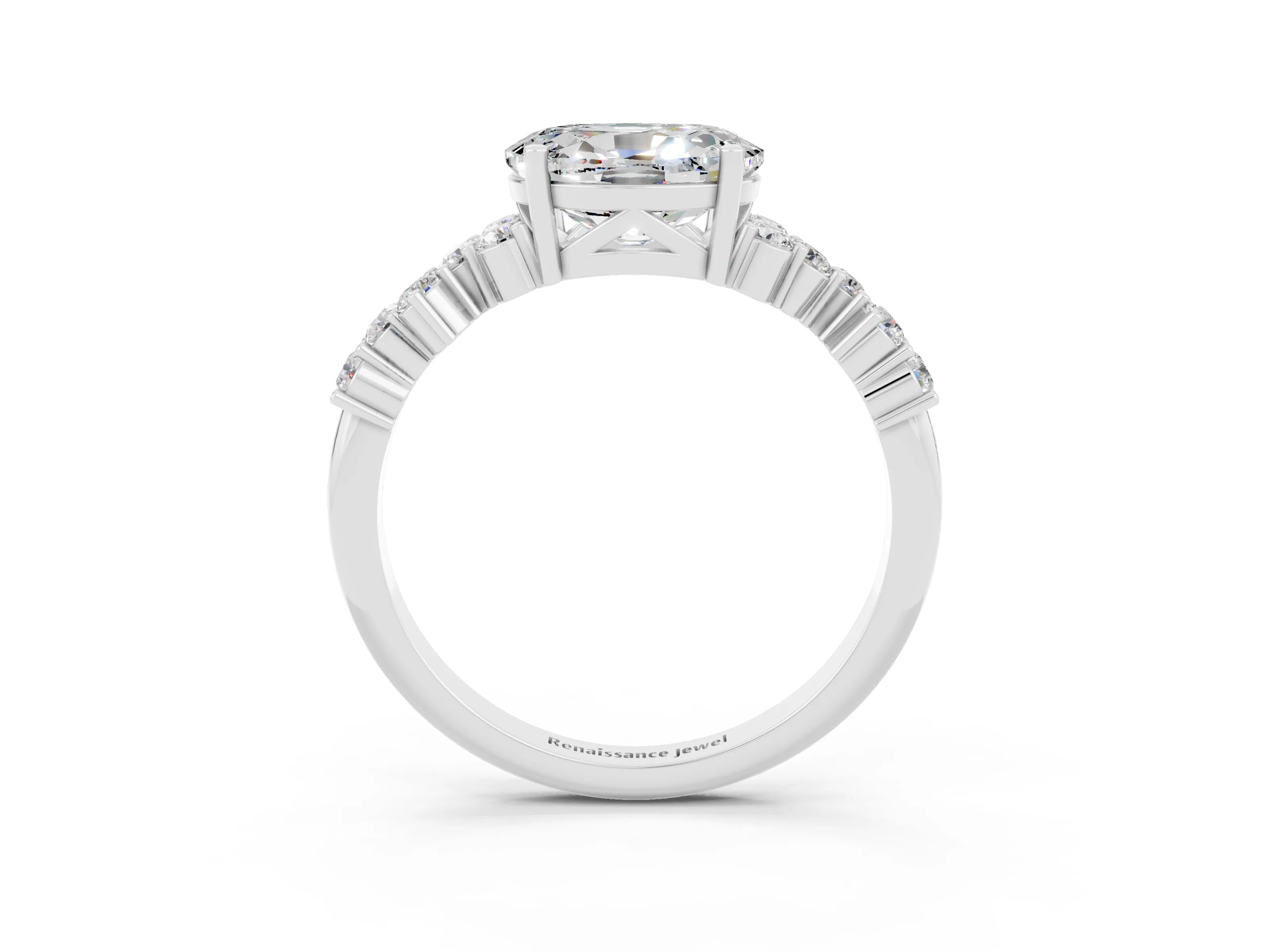 White gold Oval Cut Diamond Cluster Pavé Band with Four-Prong Setting_3