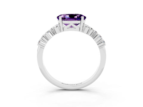 White gold Oval Cut Diamond Cluster Pavé Band with Four-Prong Setting_3