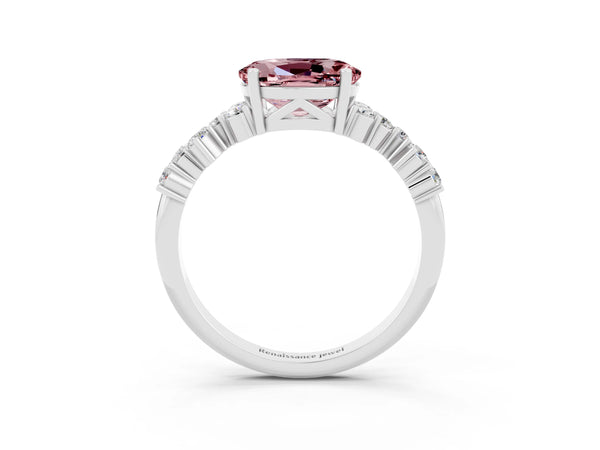Platinum Oval Cut Diamond Cluster Pavé Band with Four-Prong Setting