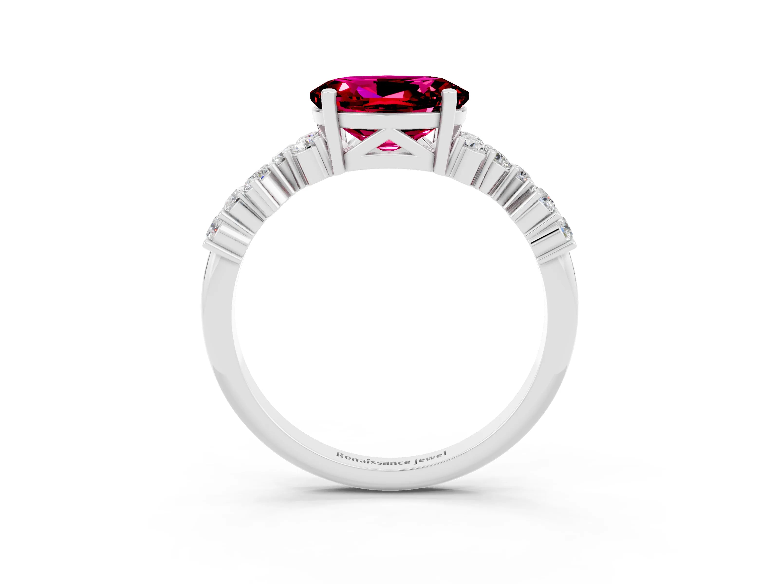 White gold Oval Cut Diamond Cluster Pavé Band with Four-Prong Setting_3