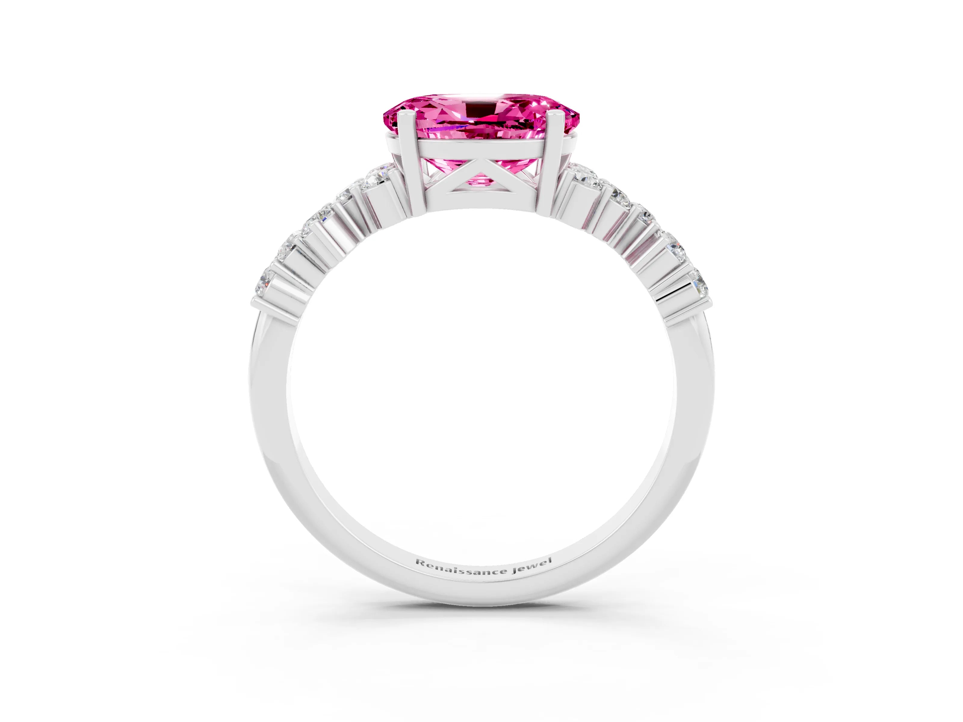White gold Oval Cut Diamond Cluster Pavé Band with Four-Prong Setting_3