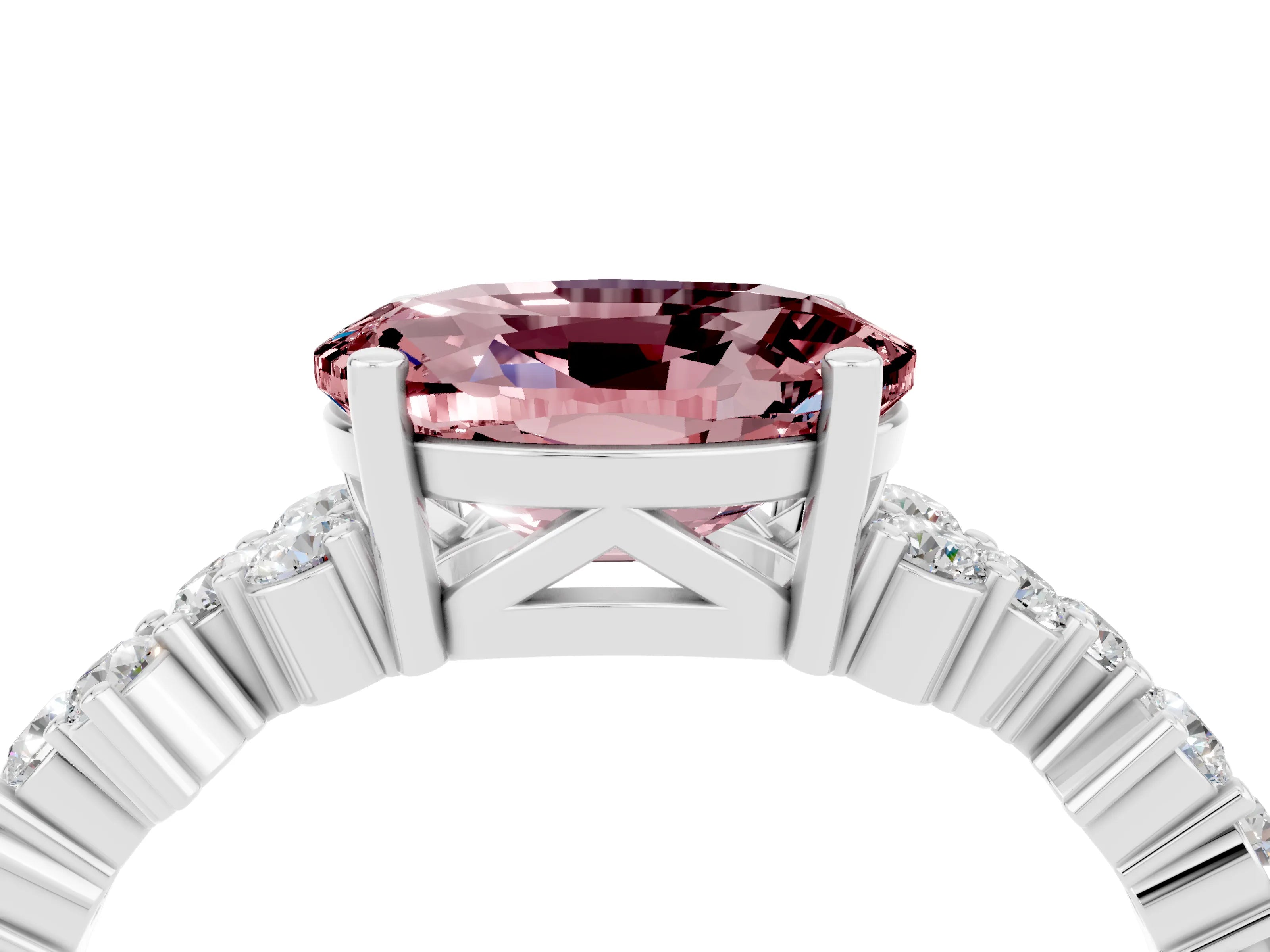 White gold Oval Cut Diamond Cluster Pavé Band with Four-Prong Setting_4