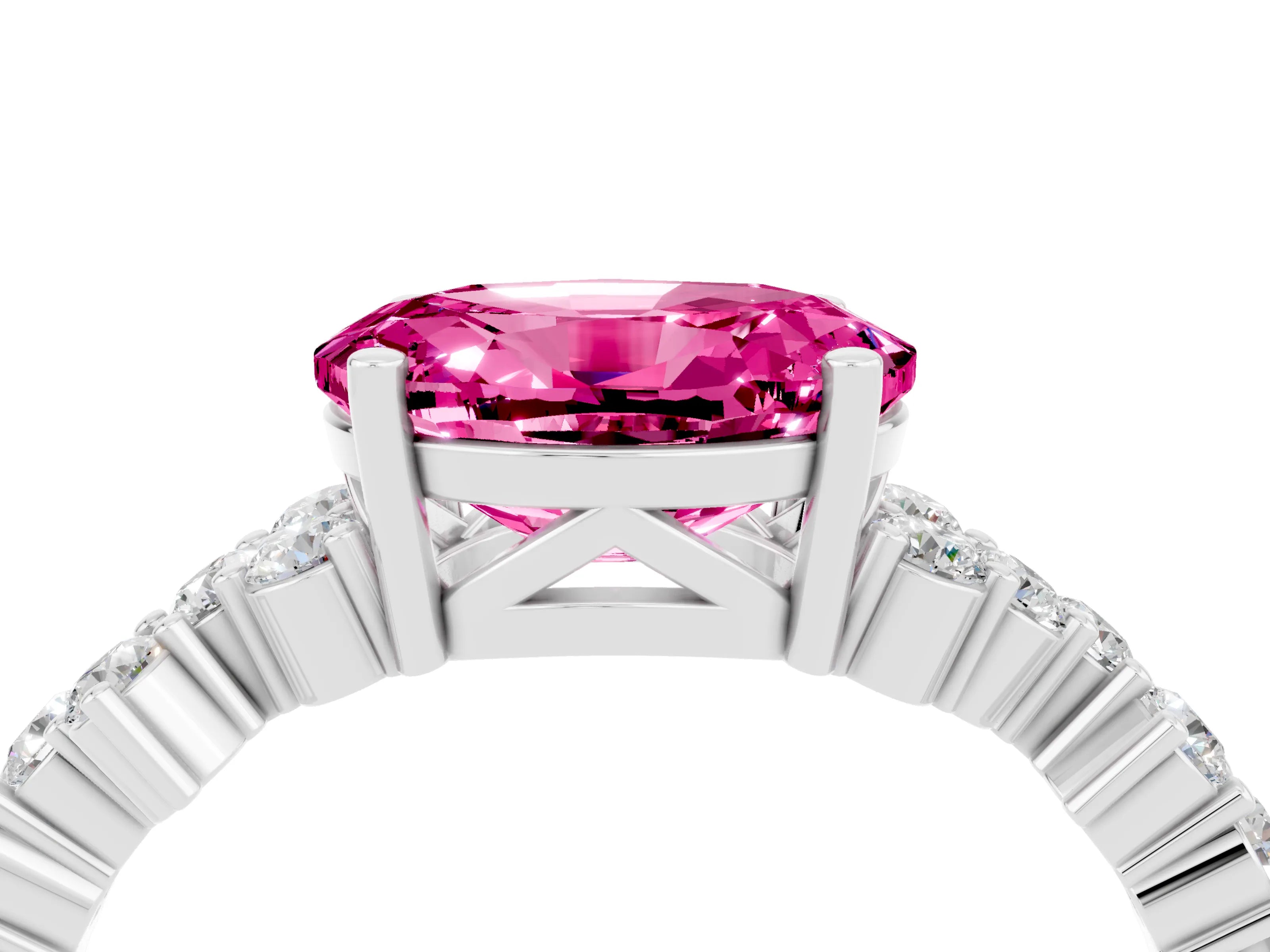 White gold Oval Cut Diamond Cluster Pavé Band with Four-Prong Setting_4