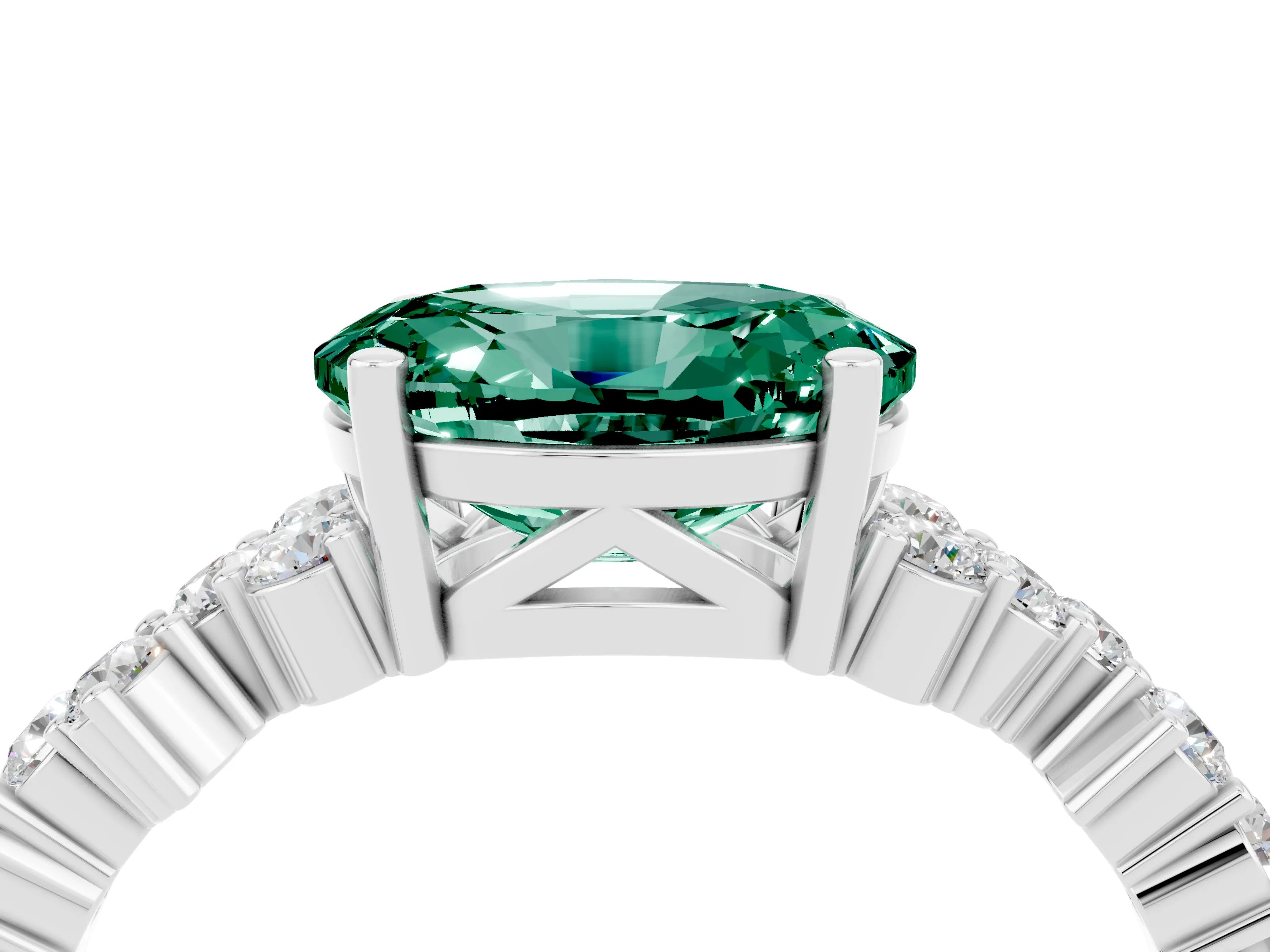 White gold Oval Cut Diamond Cluster Pavé Band with Four-Prong Setting_4