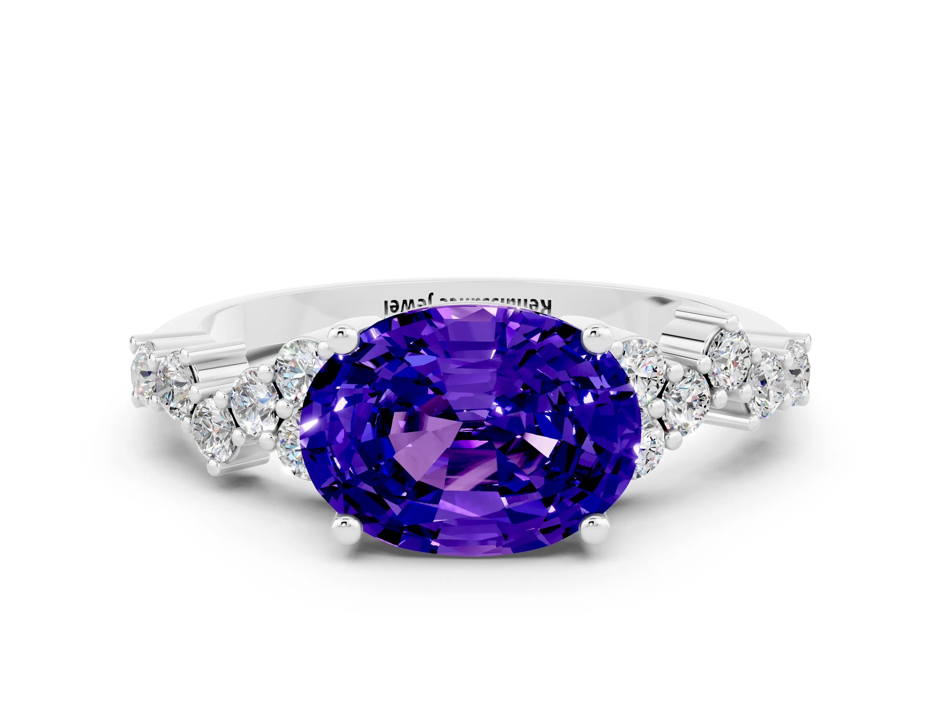 White gold Oval Cut Diamond Cluster Pavé Band with Four-Prong Setting