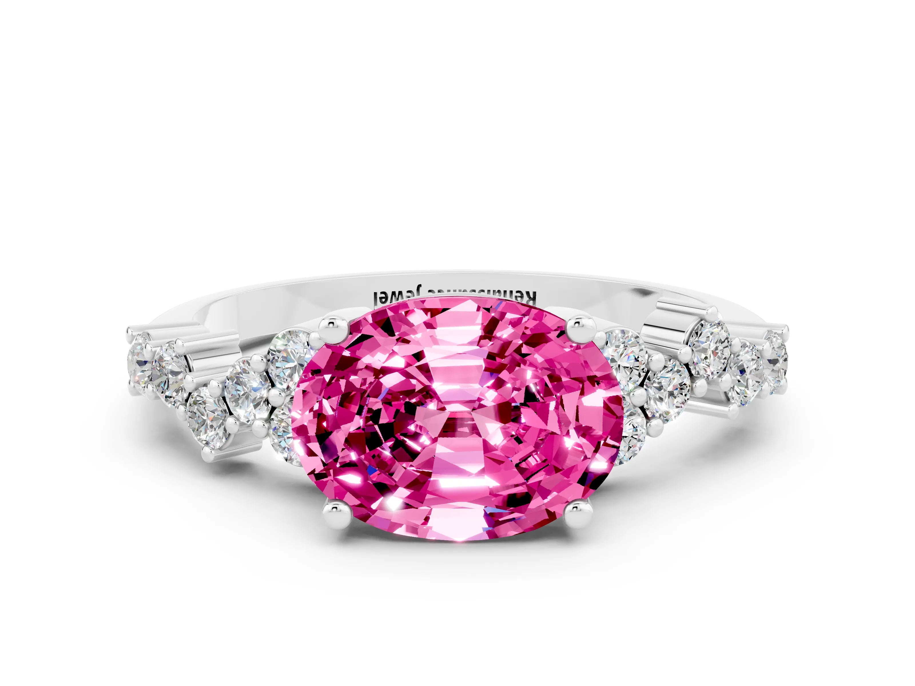 White gold Oval Cut Diamond Cluster Pavé Band with Four-Prong Setting
