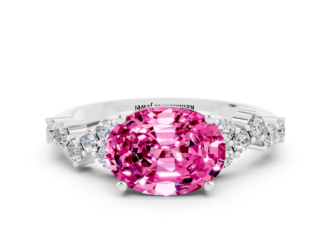 White gold Oval Cut Diamond Cluster Pavé Band with Four-Prong Setting