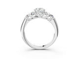 White gold Oval Cut Diamond Cluster Ring with Round Accent Stones and Prong Setting on a Classic Band_99
