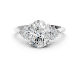 White gold Oval Cut Diamond Cluster Ring with Solitaire Band and Four-Prong Setting_167