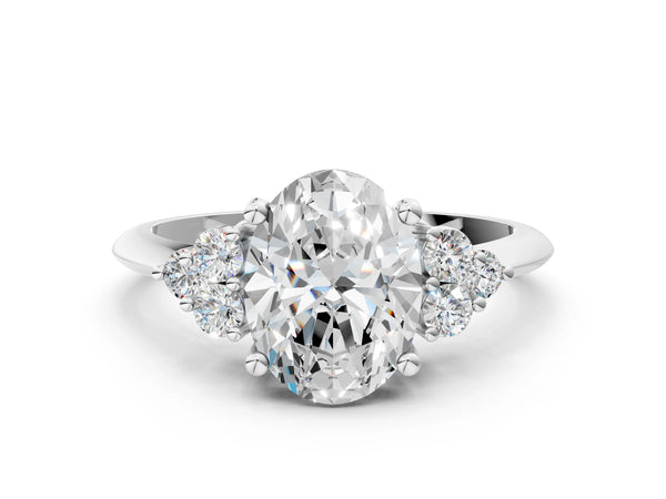 White gold Oval Cut Diamond Cluster Ring with Solitaire Band and Four-Prong Setting