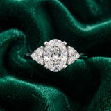 White gold Oval Cut Diamond Cluster Ring with Solitaire Band and Four-Prong Setting_24