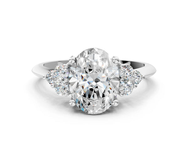 White Gold Oval Cluster Accent Engagement Ring Setting with Tapered Plain Band
