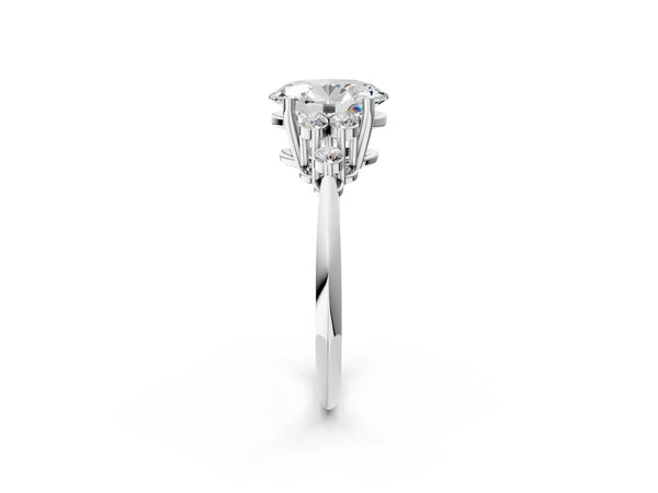 White Gold Oval Cluster Accent Engagement Ring Setting with Tapered Plain Band