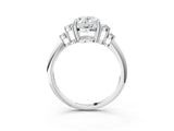 White gold Oval Cut Diamond Cluster Ring with Solitaire Band and Four-Prong Setting_44