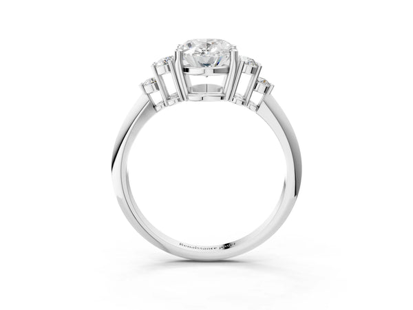 White Gold Oval Cluster Accent Engagement Ring Setting with Tapered Plain Band