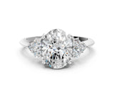 White gold Oval Cut Diamond Cluster Ring with Solitaire Band and Four-Prong Setting_46