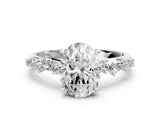 White gold Oval Cut Diamond Cluster Side Stone Solitaire Ring with Prong Setting_95