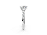 White gold Oval Cut Diamond Cluster Side Stone Solitaire Ring with Prong Setting_97