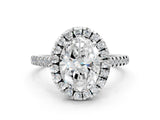White gold Oval Cut Diamond Cushion Halo Ring with Pavé Band_90