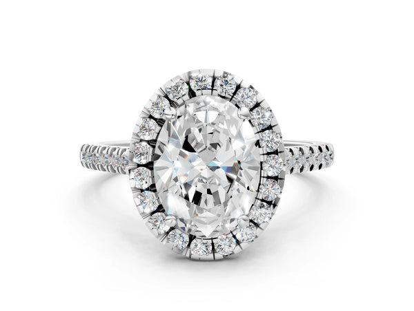Sterling Silver Cushion Cut Contoured Halo Pave Engagement Ring Setting