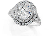 White gold Oval Cut Diamond Double Halo Ring with Pavé Band and Prong Setting_172