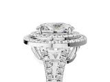 White gold Oval Cut Diamond Double Halo Ring with Pavé Band and Prong Setting_174