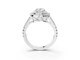 White gold Oval Cut Diamond Double Halo Ring with Pavé Band and Prong Setting_174