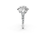 White gold Oval Cut Diamond Double Halo Ring with Pavé Band and Prong Setting_174