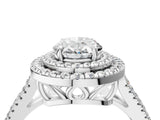 White gold Oval Cut Diamond Double Halo Ring with Pavé Band and Prong Setting_175