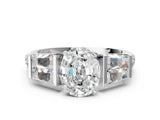 White gold Oval Cut Diamond Engagement Ring with Baguette Side Stones and Channel Set Band_41