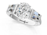White gold Oval Cut Diamond Engagement Ring with Baguette Side Stones and Channel Set Band_42