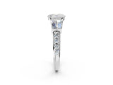 White gold Oval Cut Diamond Engagement Ring with Baguette Side Stones and Channel Set Band_43