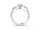 White gold Oval Cut Diamond Engagement Ring with Baguette Side Stones and Channel Set Band_44