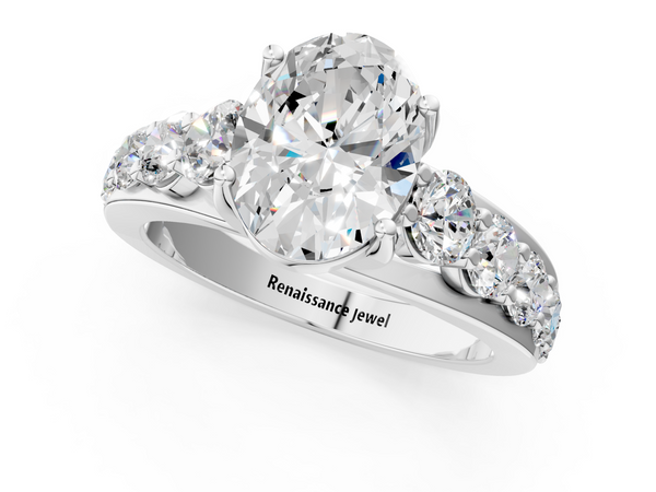 Sterling Silver Oval Engagement Ring Setting with Graduated Shared Prong Accents and Prong Head