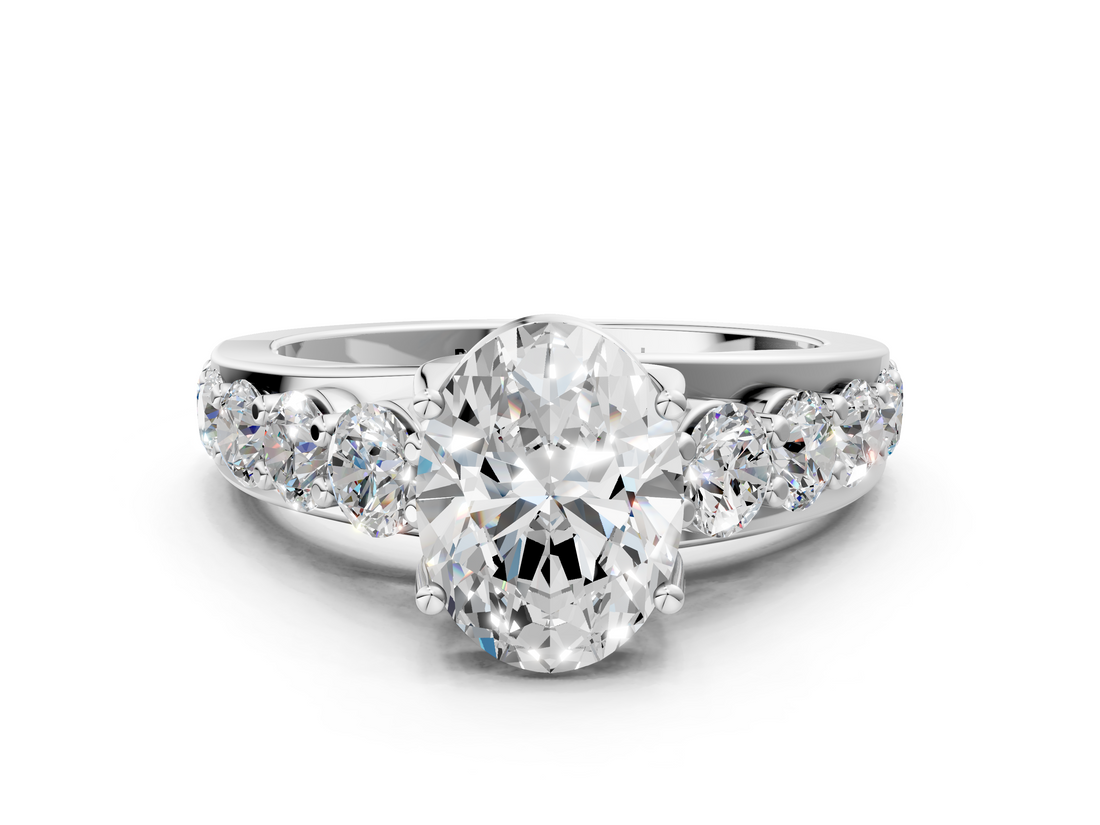 White gold Oval Cut Diamond Engagement Ring with Pavé Band and Four-Prong Setting_44