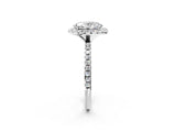 White gold Oval Cut Diamond Floral Halo Engagement Ring with Pavé Band and Prong Setting_41