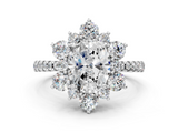 White gold Oval Cut Diamond Floral Halo Pave Band with Prong Setting_35