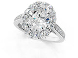 White gold Oval Cut Diamond Floral Halo Ring with Pavé Band and Prong Setting_11