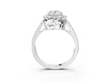 White gold Oval Cut Diamond Floral Halo Ring with Pavé Band and Prong Setting_13