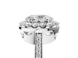 White gold Oval Cut Diamond Floral Halo Ring with Pavé Band and Prong Setting_15