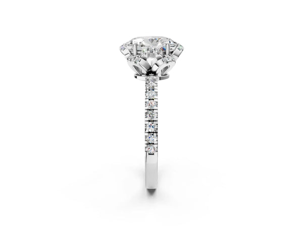 White gold Oval Cut Diamond Halo Pave Band with Four-Prong Setting
