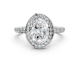 White gold Oval Cut Diamond Halo Ring with Bezel Frame and Pavé Band_110
